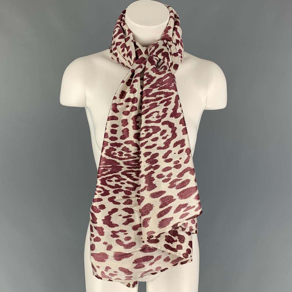 HAIDER ACKERMANN Beige Burgundy Metallic Animal Print Scarf - Picture 4 of 4